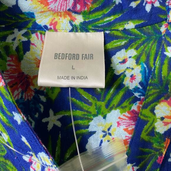 Bedford Fair NWOT Sz L 3/4 Sleeve Blue Floral Button Front Top 100% Cotton (2563 - Picture 3 of 9